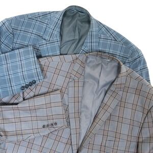 Imani Uomo Sport Coat Blazer Men 54R Plaid Super 150s Blue Grey - Set of 2